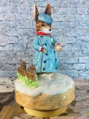 Vintage Schmid Gentleman in the Snow Music Box Beatrix Potter Hand Painted Japan